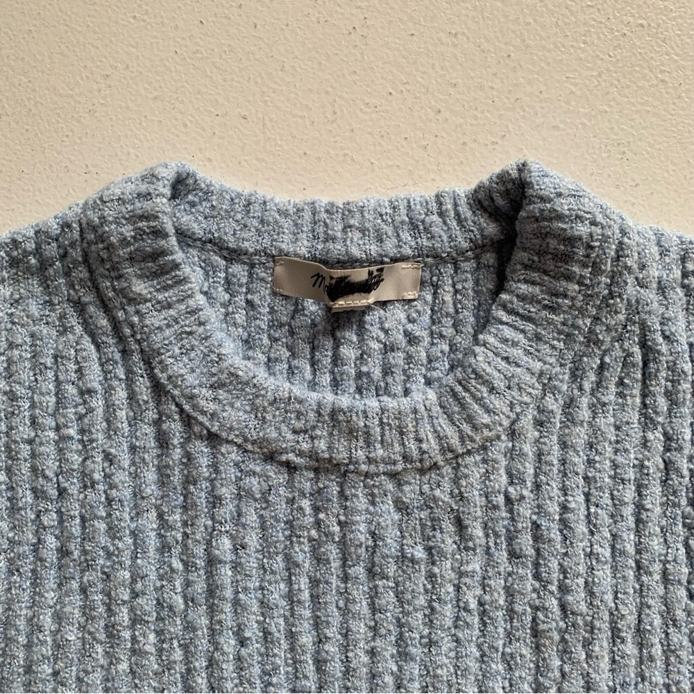 Madewell Blue Boucle-Knit Crewneck Sweater Tee Size XS Light NWT - Picture 4 of 14